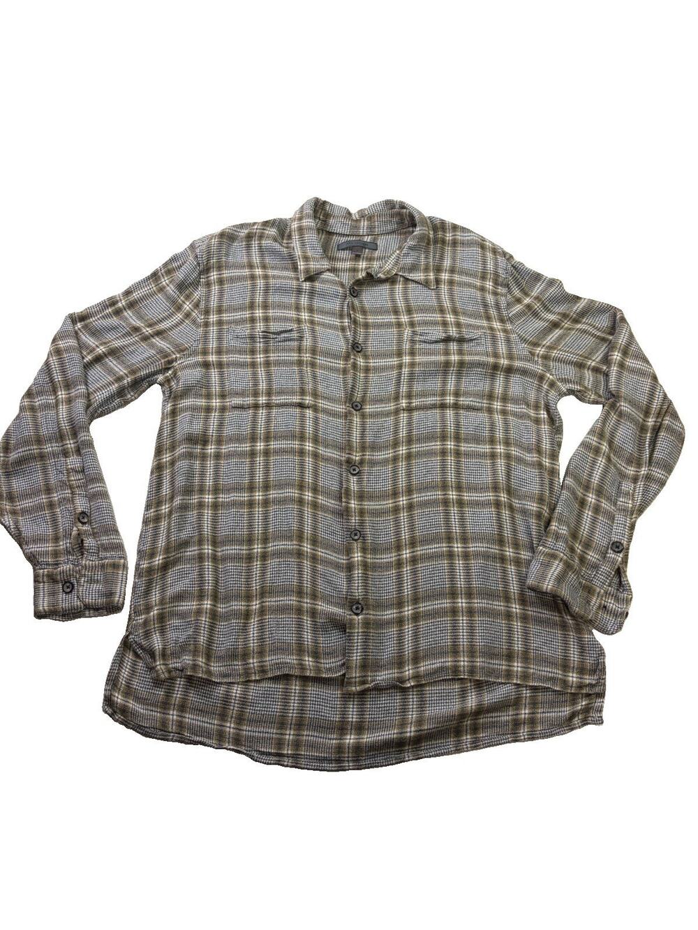 John Varvatos Shirt Men’s L Plaid 100% Viscose Button Up Long Sleeve Luxury